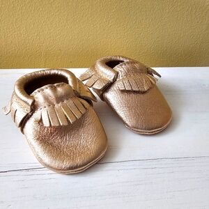 Freshly Picked Rose Gold Moccasin Baby Shoes Soft Sole Size 1